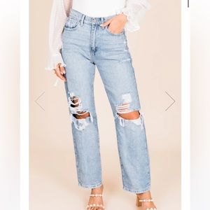 PINK LILY CAMERON LIGHT WASH HIGH RISE DISTRESSED DAD JEANS
